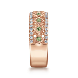 Wide 14K Rose Gold Geometric Green Sapphire and Diamond Anniversary Band - 0.30 ct — Gabriel & Co. AN6003K44GS