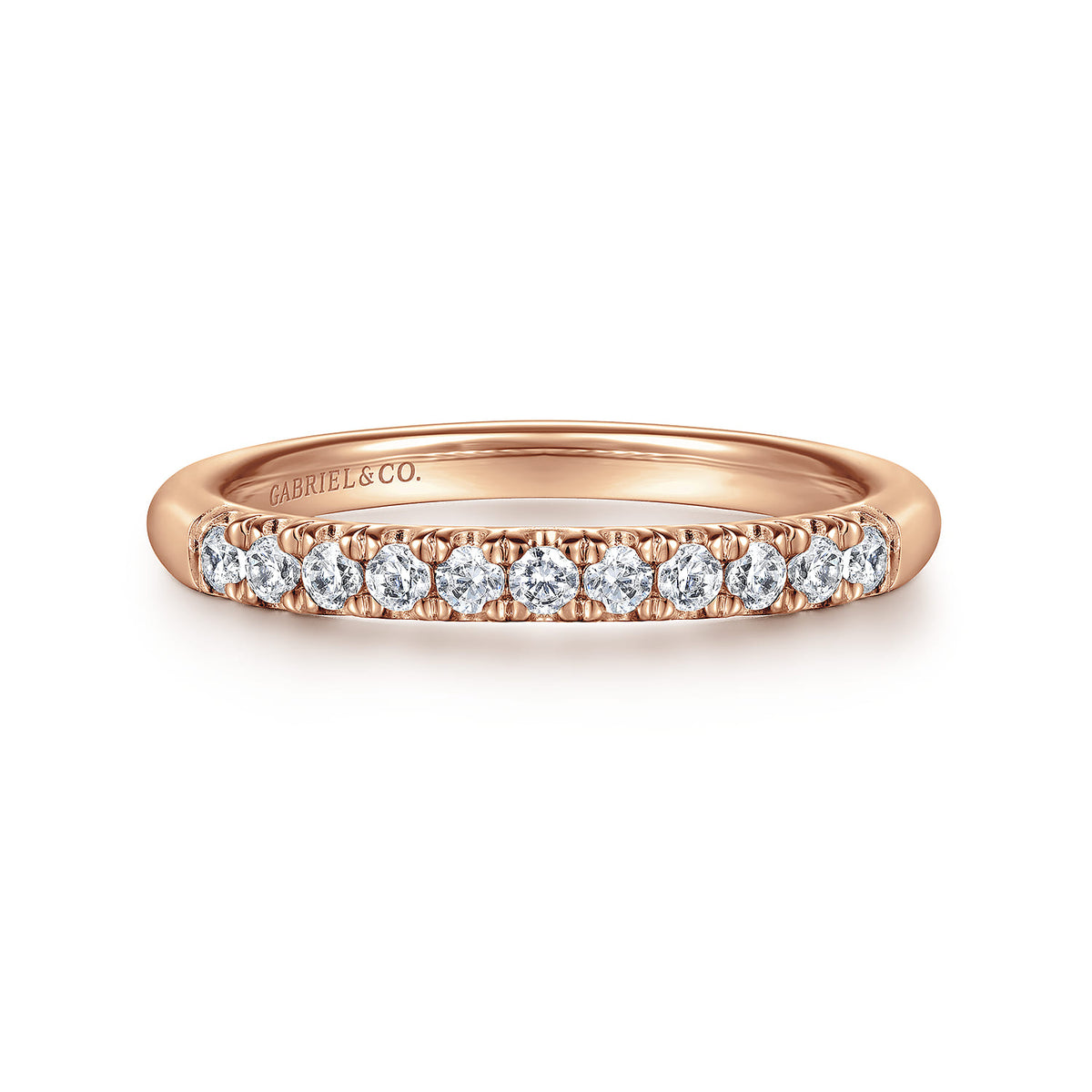 14K Rose Gold 11 Stone French Pave Diamond Wedding Band — Gabriel & Co. AN6071K44JJ