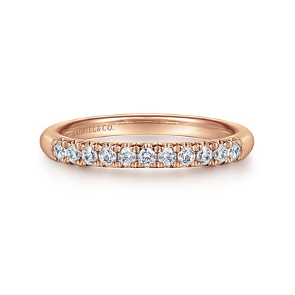 14K Rose Gold 11 Stone French Pave Diamond Wedding Band — Gabriel & Co. AN6071K44JJ