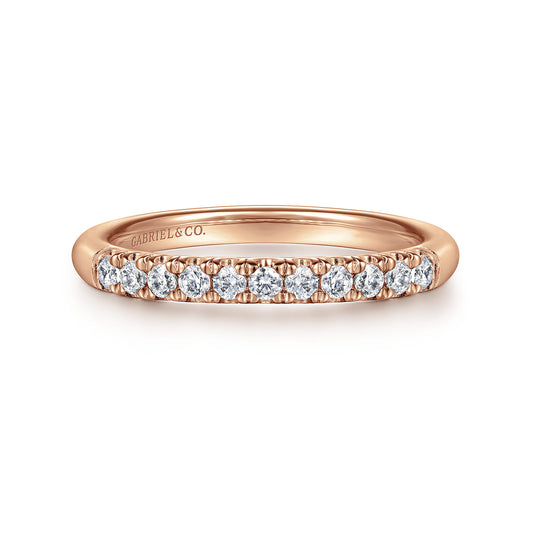 14K Rose Gold 11 Stone French Pave Diamond Wedding Band — Gabriel & Co. AN6071K44JJ