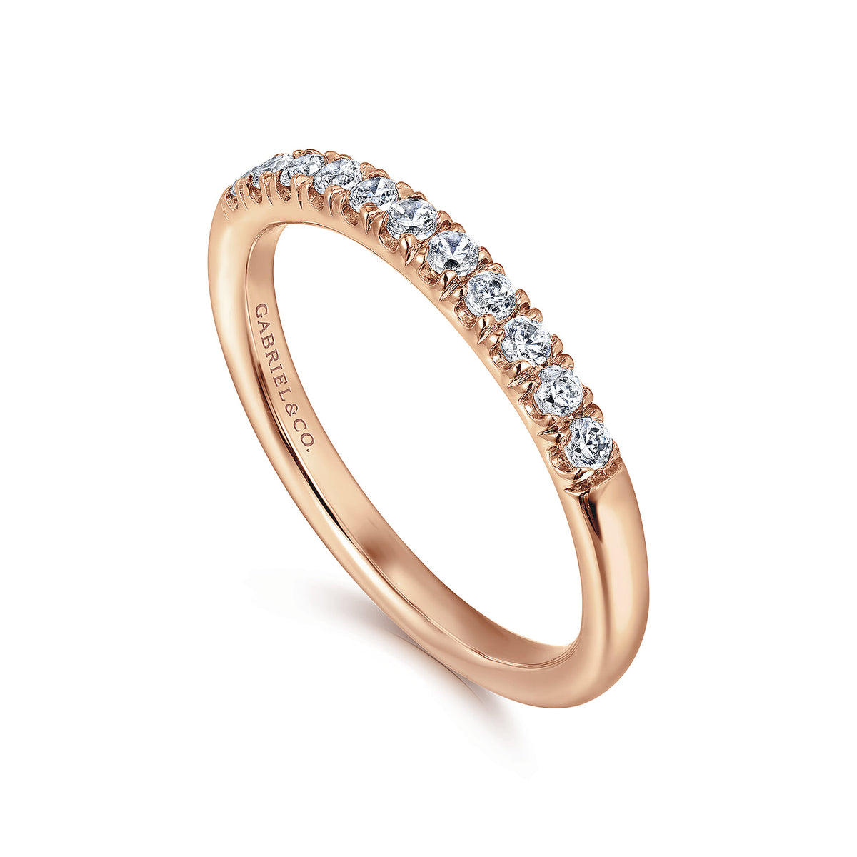 14K Rose Gold 11 Stone French Pave Diamond Wedding Band — Gabriel & Co. AN6071K44JJ