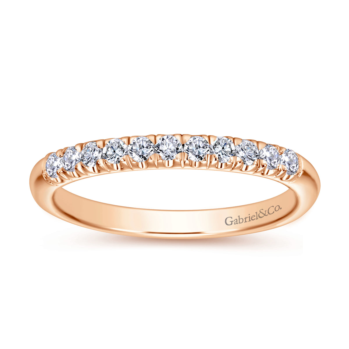 14K Rose Gold 11 Stone French Pave Diamond Wedding Band — Gabriel & Co. AN6071K44JJ