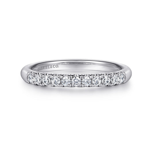 14K White Gold 11 Stone French Pavé Diamond Wedding Band — Gabriel & Co. AN6071W44JJ