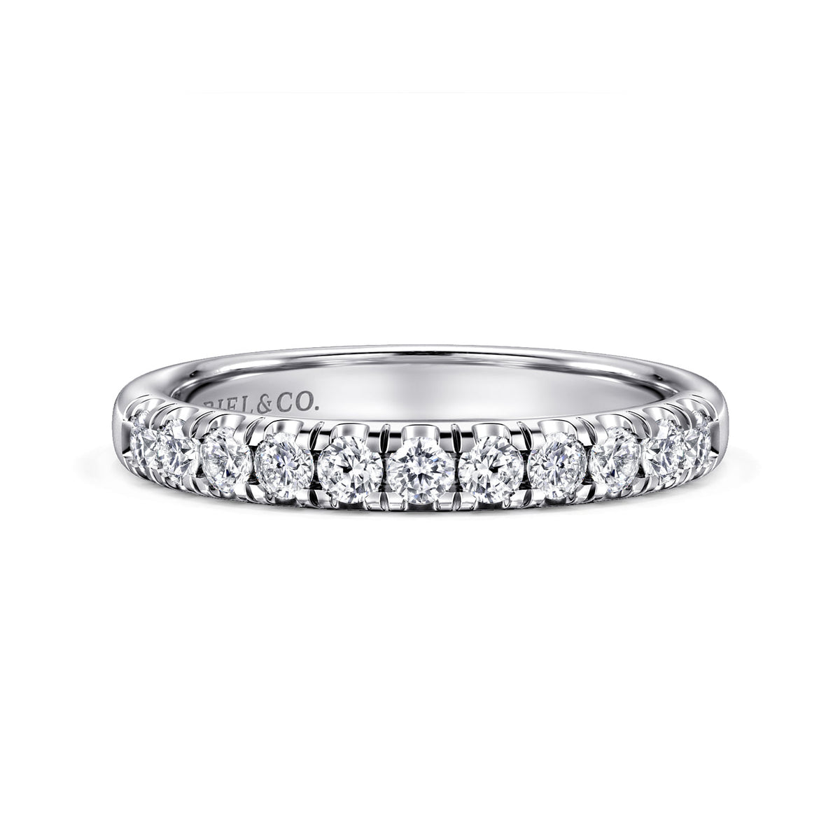 14K White Gold 11 Stone French Pavé Diamond Wedding Band — Gabriel & Co. AN6072W44JJ