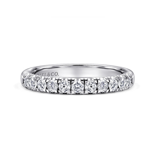 14K White Gold 11 Stone French Pavé Diamond Wedding Band — Gabriel & Co. AN6072W44JJ