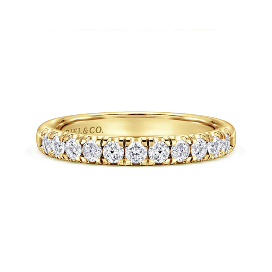 14K Yellow Gold 11 Stone French Pavé Diamond Wedding Band — Gabriel & Co. AN6072Y44JJ