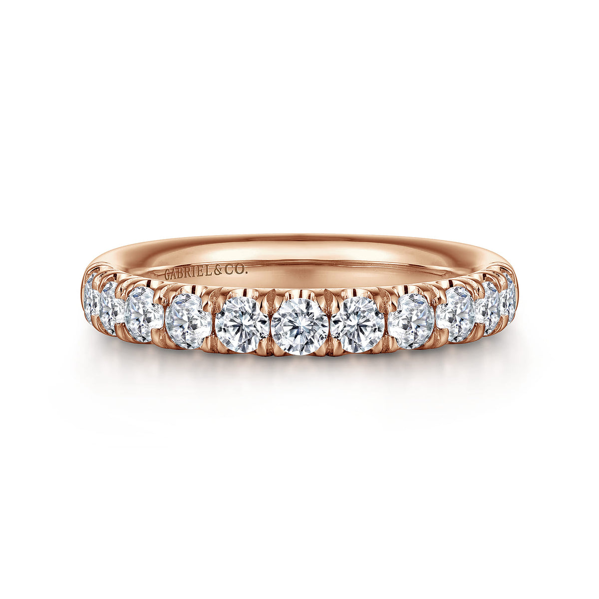 14K Rose Gold 11 Stone French Pave Diamond Wedding Band — Gabriel & Co. AN6073K44JJ