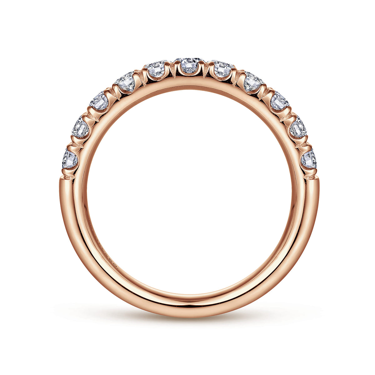 14K Rose Gold 11 Stone French Pave Diamond Wedding Band — Gabriel & Co. AN6073K44JJ