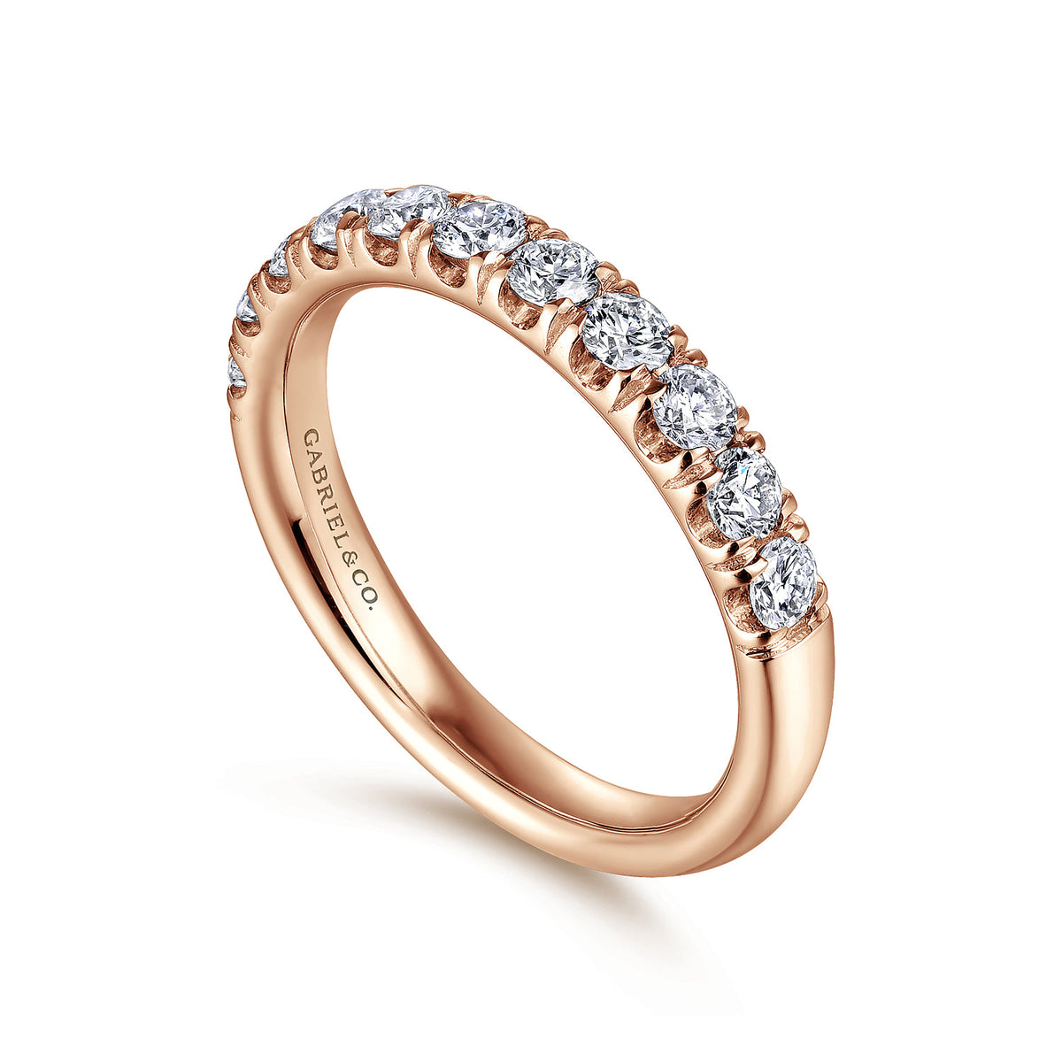 14K Rose Gold 11 Stone French Pave Diamond Wedding Band — Gabriel & Co. AN6073K44JJ