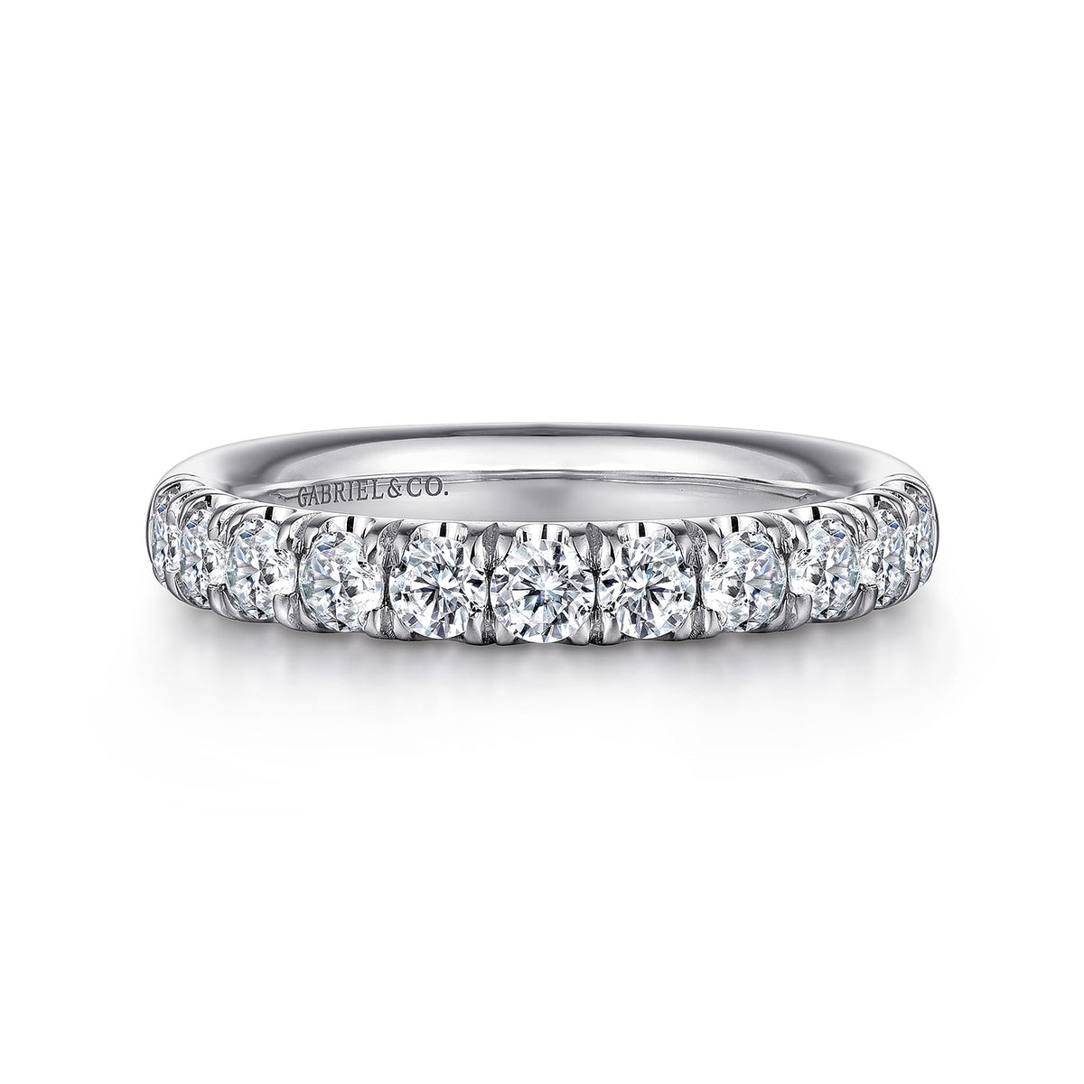14K White Gold 11 Stone French Pavé Diamond Wedding Band — Gabriel & Co. AN6073W44JJ