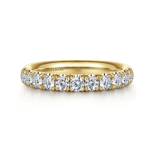 14K Yellow Gold 11 Stone French Pavé Diamond Wedding Band — Gabriel & Co. AN6073Y44JJ