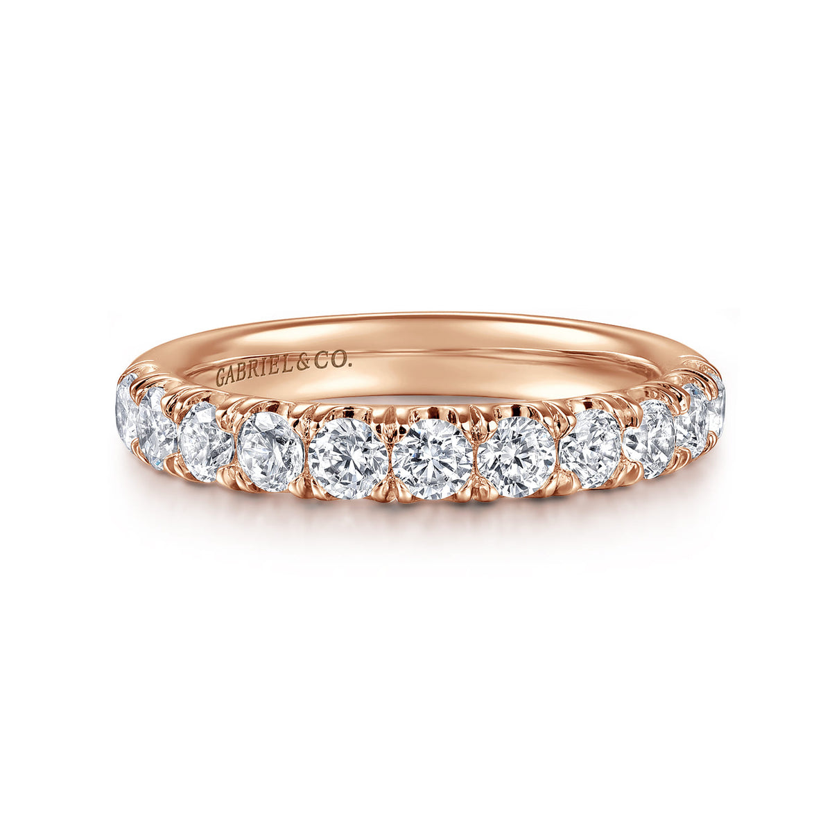 14K Rose Gold 11 Stone French Pave Diamond Wedding Band — Gabriel & Co. AN6074K44JJ