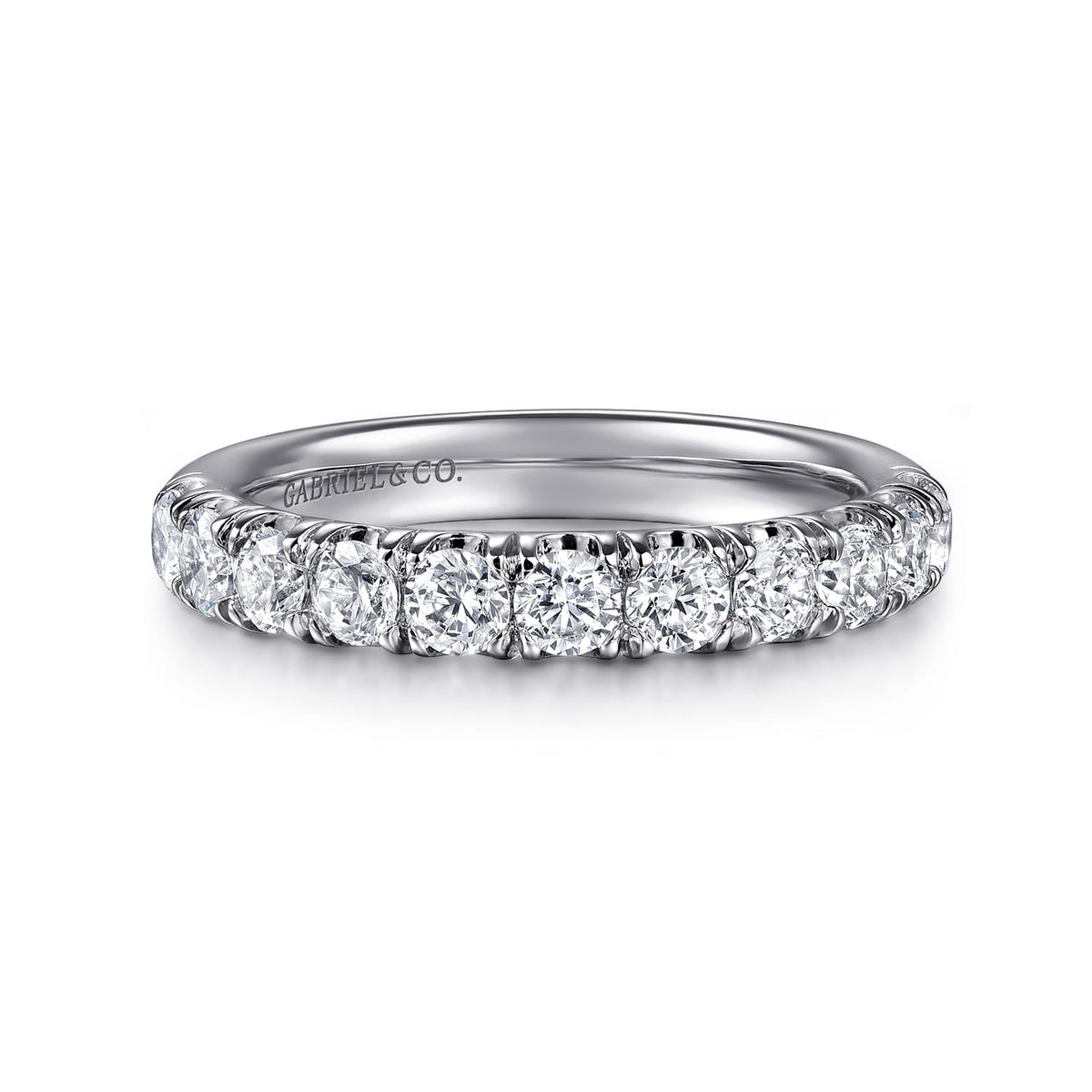 Platinum 11 Stone French Pave Diamond Wedding Band — Gabriel & Co. AN6074PT4JJ