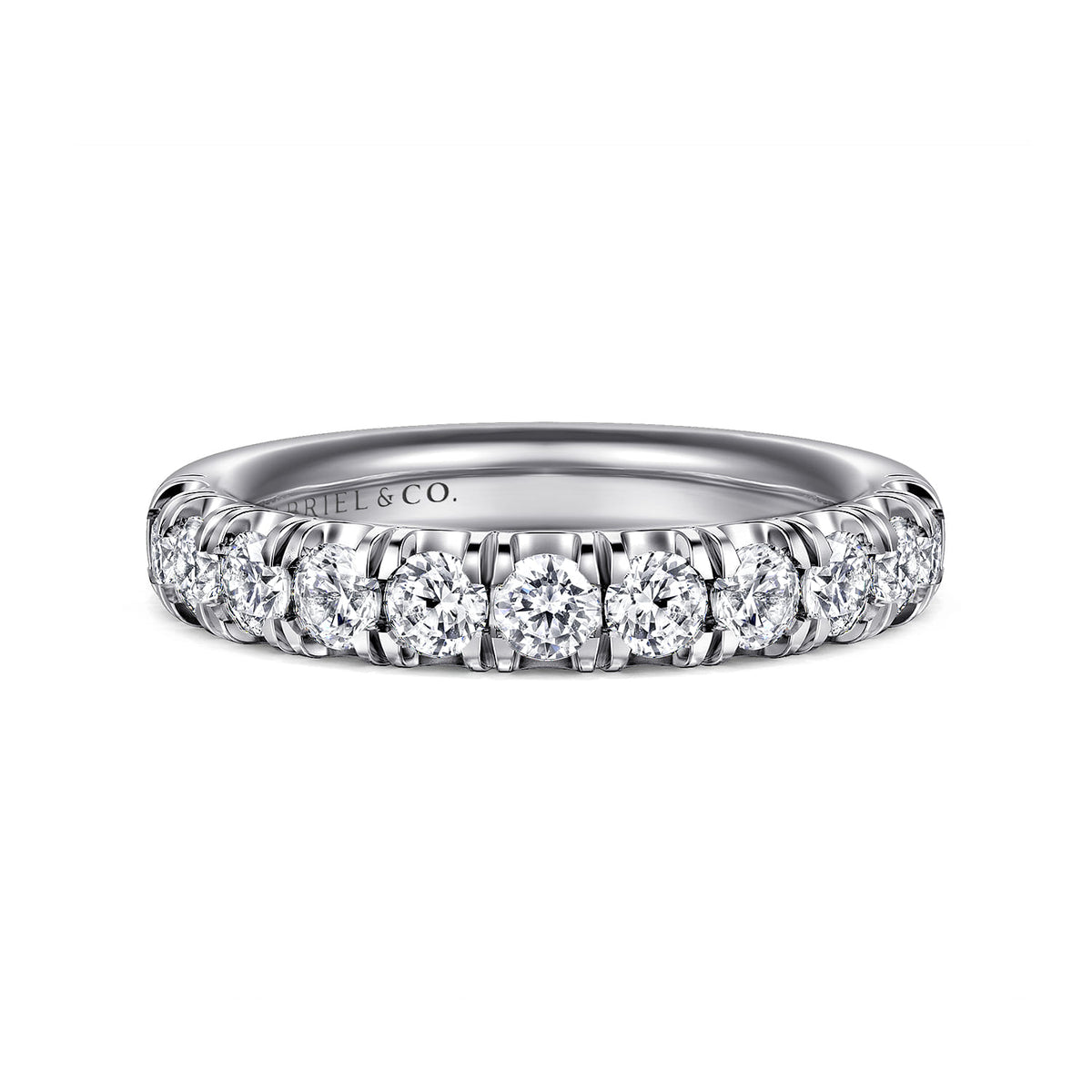 14K White Gold 11 Stone French Pavé Diamond Wedding Band — Gabriel & Co. AN6074W44JJ
