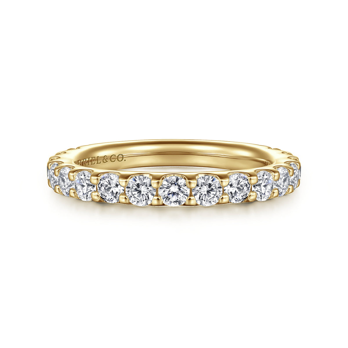 14K Yellow Gold Shared Prong Diamond Wedding Band — Gabriel & Co. official product image — AN7576Y44JJ