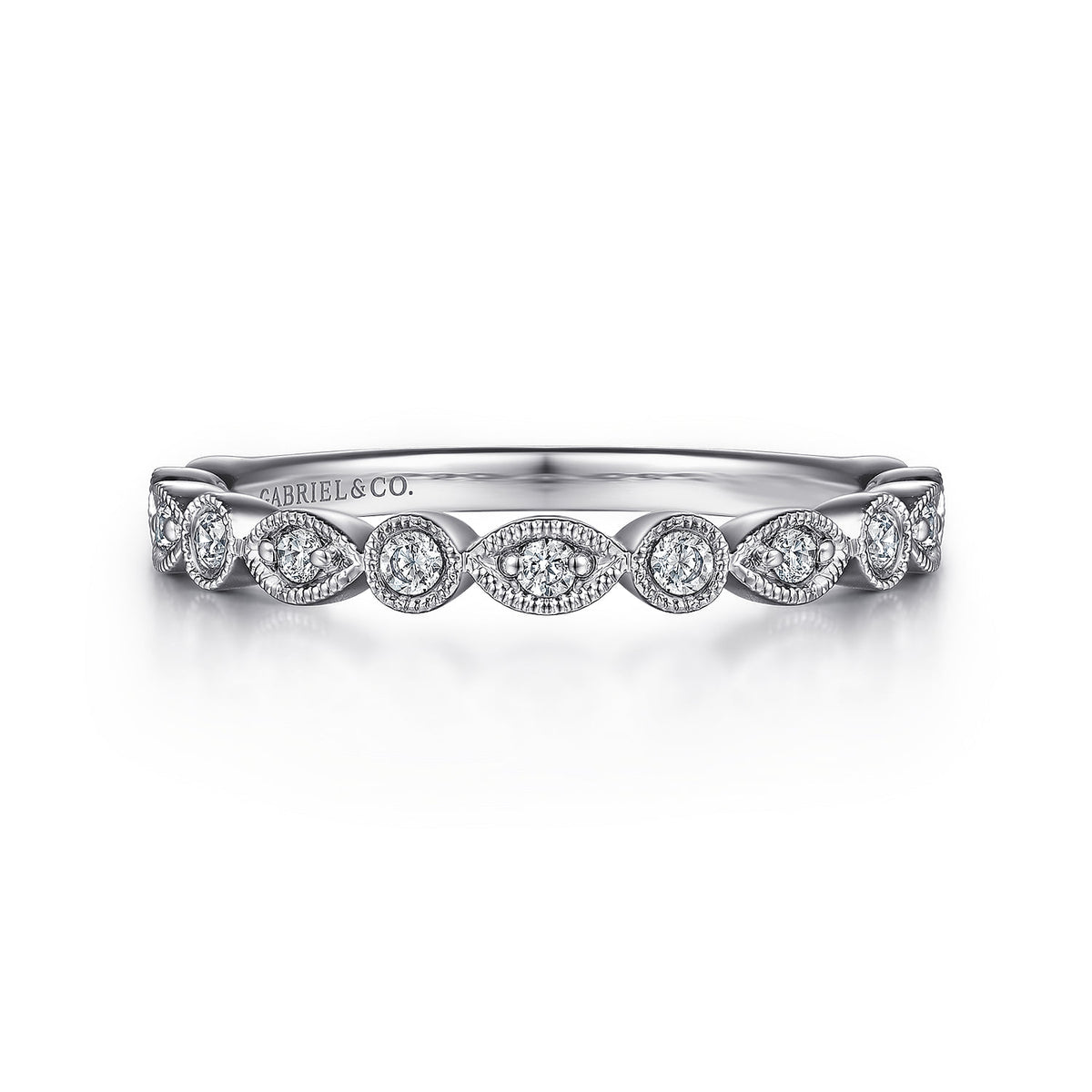 Vintage Inspired 14K White Gold Marquise and Round Station Diamond Anniversary Band — Gabriel & Co. AN8386W44JJ