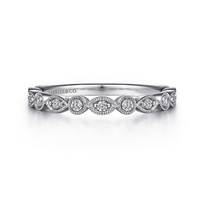 Vintage Inspired 14K White Gold Marquise and Round Station Diamond Anniversary Band — Gabriel & Co. AN8386W44JJ
