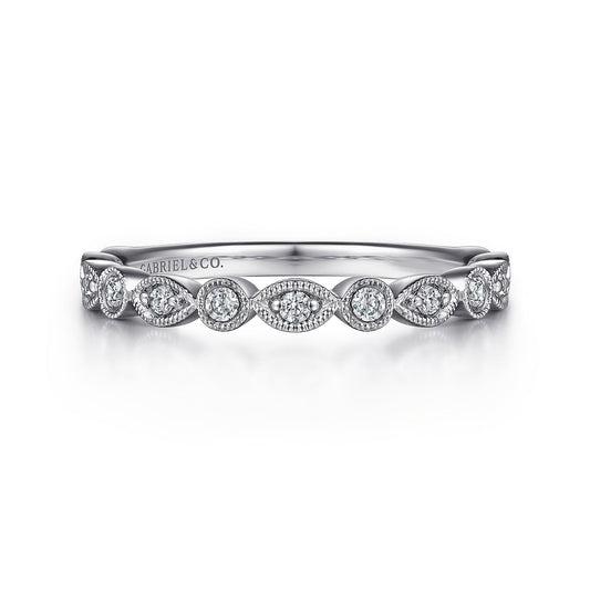 Vintage Inspired 14K White Gold Marquise and Round Station Diamond Anniversary Band — Gabriel & Co. AN8386W44JJ