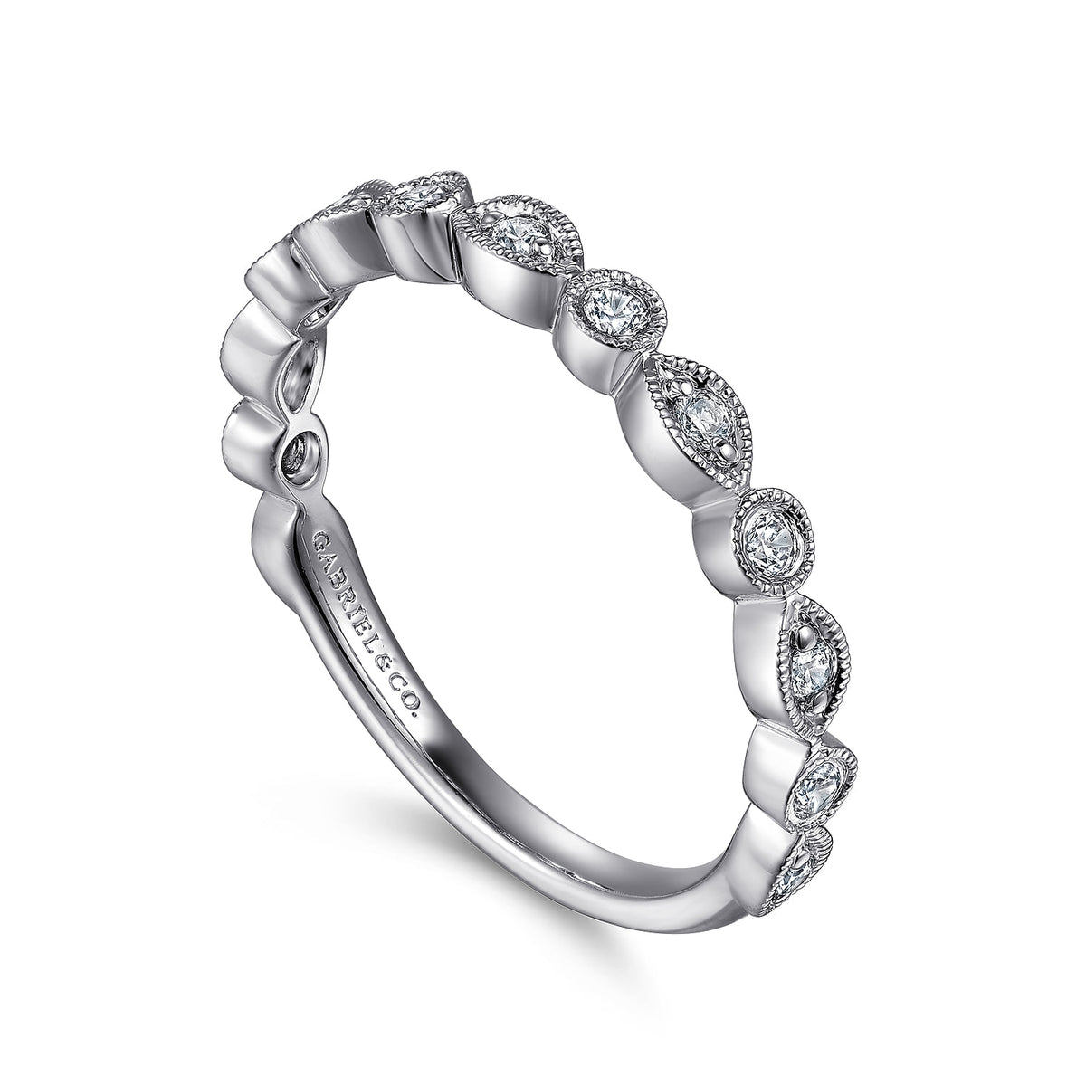 Vintage Inspired 14K White Gold Marquise and Round Station Diamond Anniversary Band — Gabriel & Co. AN8386W44JJ