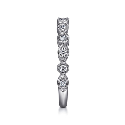 Vintage Inspired 14K White Gold Marquise and Round Station Diamond Anniversary Band — Gabriel & Co. AN8386W44JJ