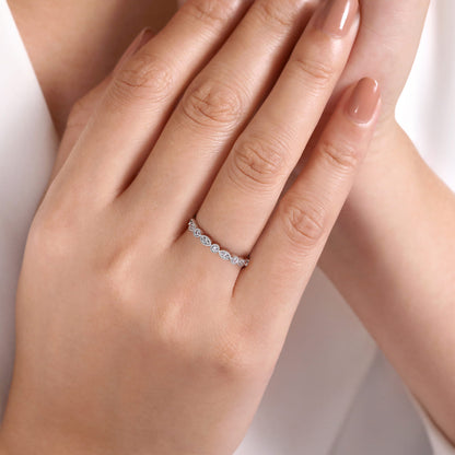 Vintage Inspired 14K White Gold Marquise and Round Station Diamond Anniversary Band — Gabriel & Co. AN8386W44JJ