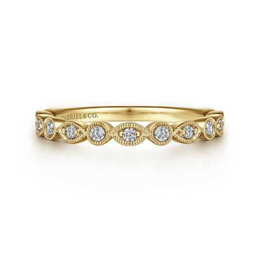 Vintage Inspired 14K Yellow Gold Marquise and Round Station Diamond Anniversary Band — Gabriel & Co. AN8386Y44JJ