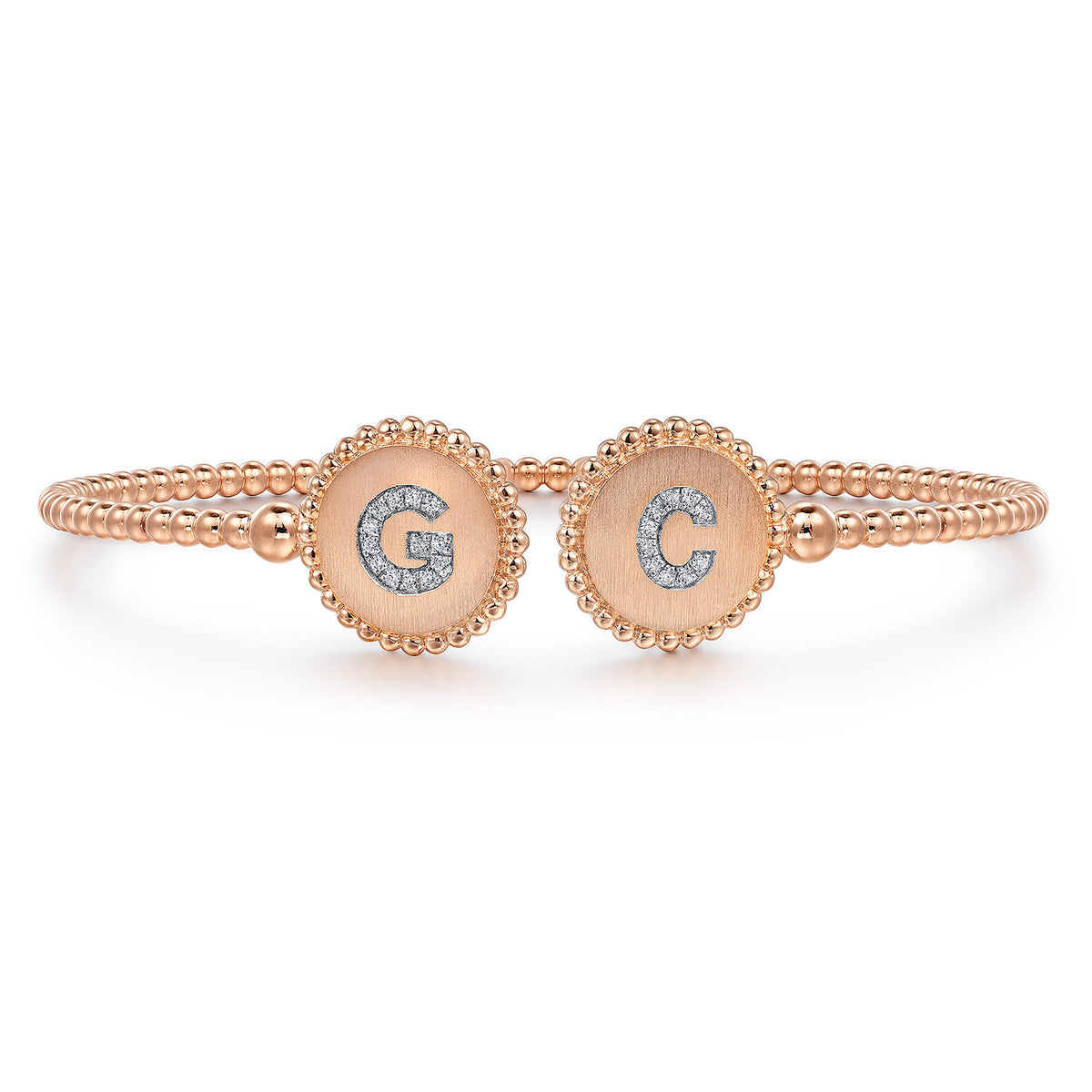 14K Rose Gold Diamond Initial G and C Bangle — Gabriel & Co. BG02GC-62K45JJ