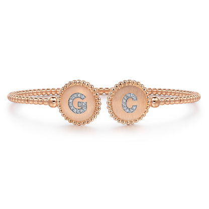 14K Rose Gold Diamond Initial G and C Bangle — Gabriel & Co. BG02GC-62K45JJ