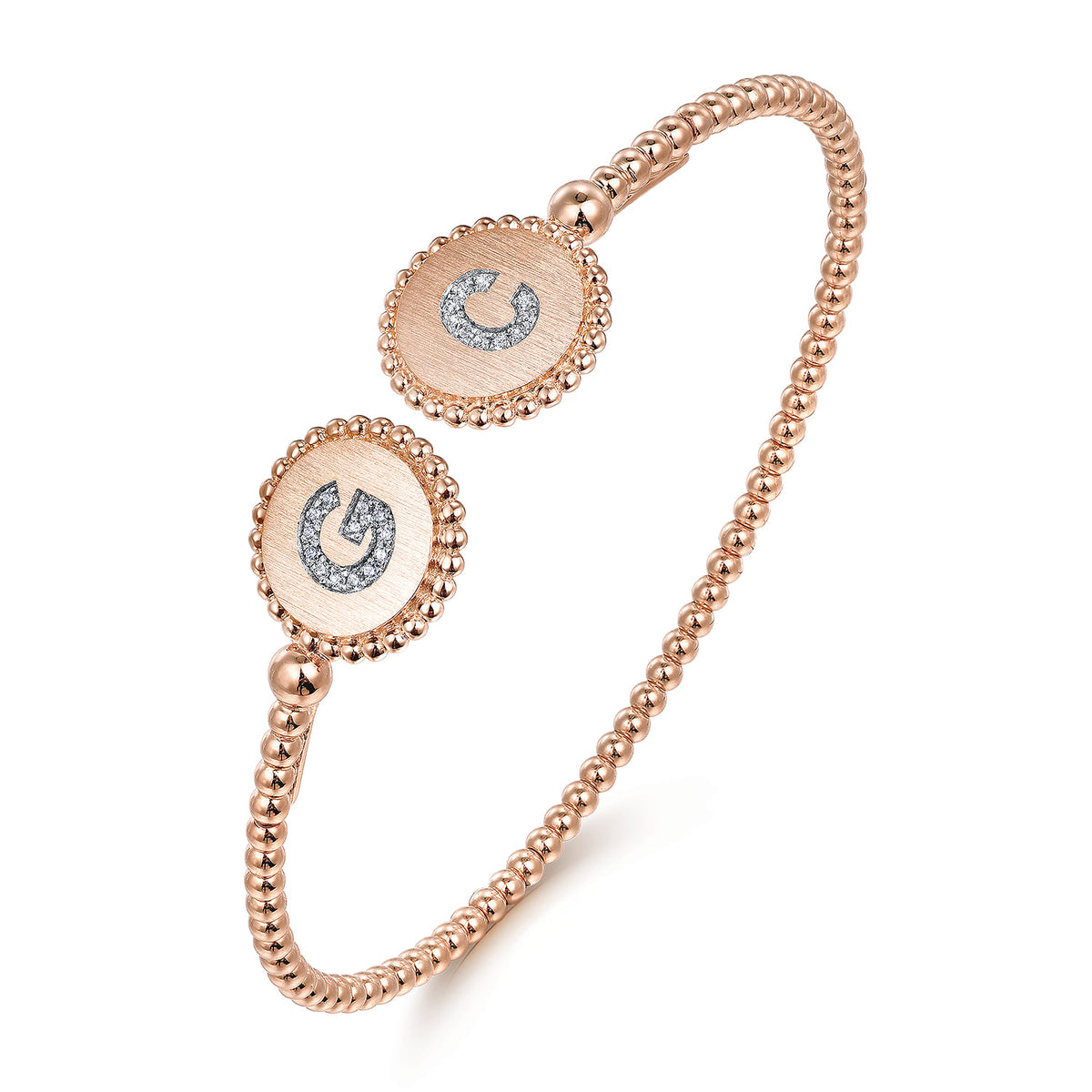 14K Rose Gold Diamond Initial G and C Bangle — Gabriel & Co. BG02GC-62K45JJ