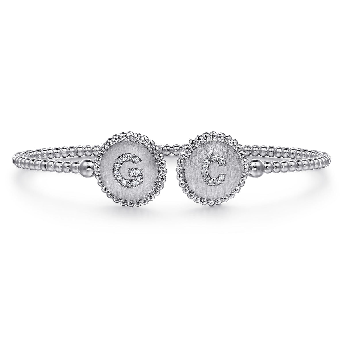 14K White Gold Diamond Initial G and C Bangle — Gabriel & Co. BG02GC-62W45JJ