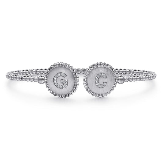 14K White Gold Diamond Initial G and C Bangle — Gabriel & Co. BG02GC-62W45JJ