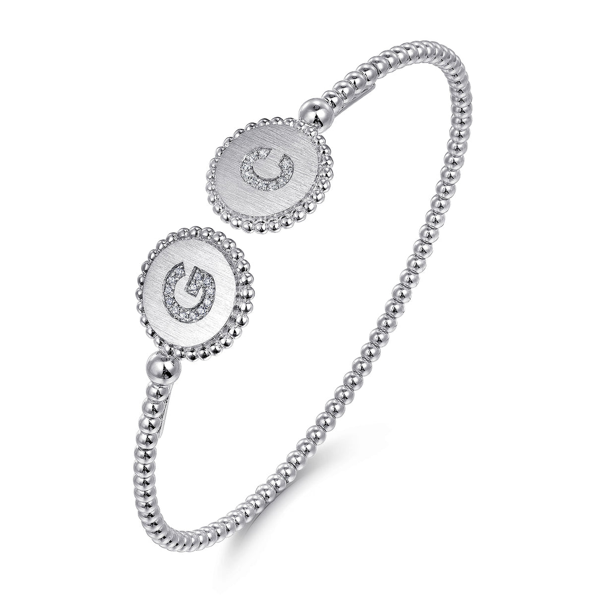 14K White Gold Diamond Initial G and C Bangle — Gabriel & Co. BG02GC-62W45JJ
