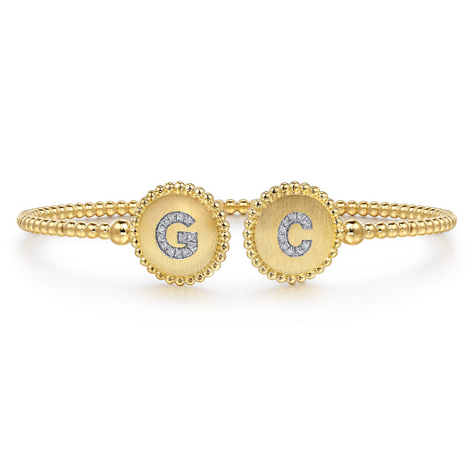 14K Yellow Gold Diamond Initial G and C Bangle — Gabriel & Co. BG02GC-62Y45JJ