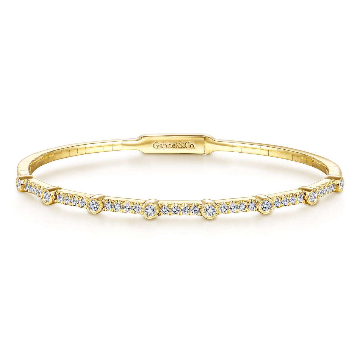 14K Yellow Gold Bezel Station Diamond Bangle — Gabriel & Co. BG3843-62Y45JJ