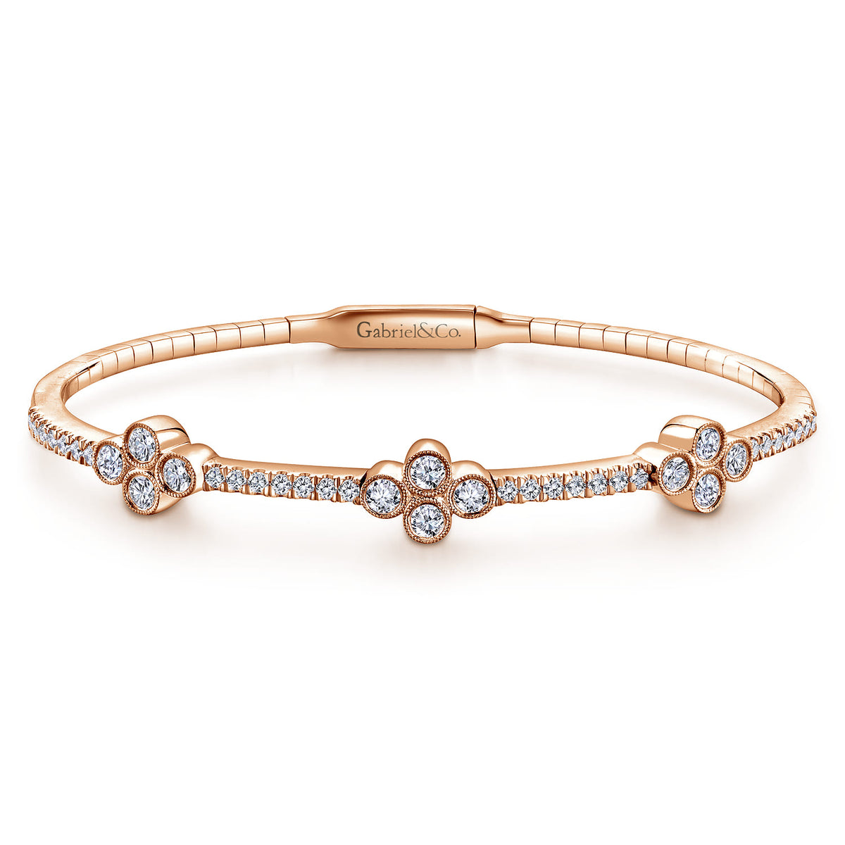 14K Rose Gold Bangle with Quatrefoil Diamond Stations — Gabriel & Co. BG3969-62K45JJ