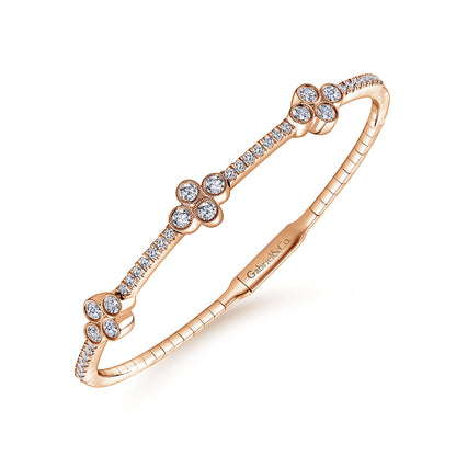 14K Rose Gold Bangle with Quatrefoil Diamond Stations — Gabriel & Co. BG3969-62K45JJ