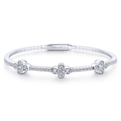 14K White Gold Bangle with Quatrefoil Diamond Stations — Gabriel & Co. BG3969-62W45JJ