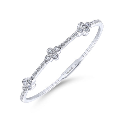 14K White Gold Bangle with Quatrefoil Diamond Stations — Gabriel & Co. BG3969-62W45JJ