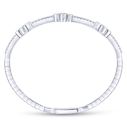 14K White Gold Bangle with Quatrefoil Diamond Stations — Gabriel & Co. BG3969-62W45JJ