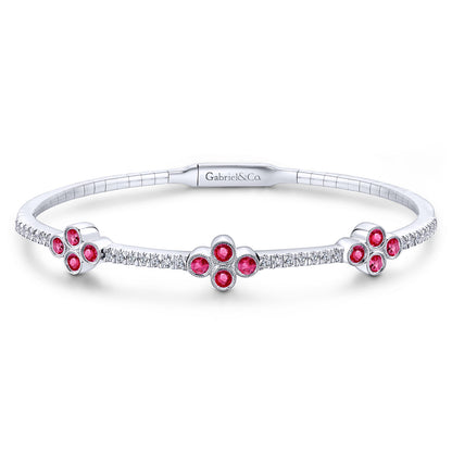 14K White Gold Bangle with Diamond and Ruby Quatrefoil Stations — Gabriel & Co. BG3969-62W45RA