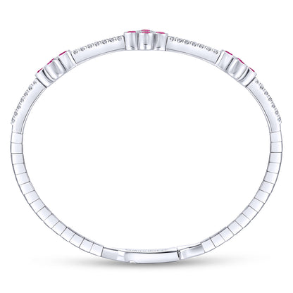 14K White Gold Bangle with Diamond and Ruby Quatrefoil Stations — Gabriel & Co. BG3969-62W45RA
