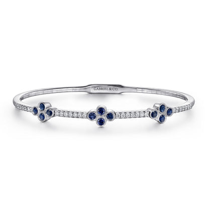 14K White Gold Bangle with Diamond and Sapphire Quatrefoil Stations — Gabriel & Co. BG3969-62W45SA