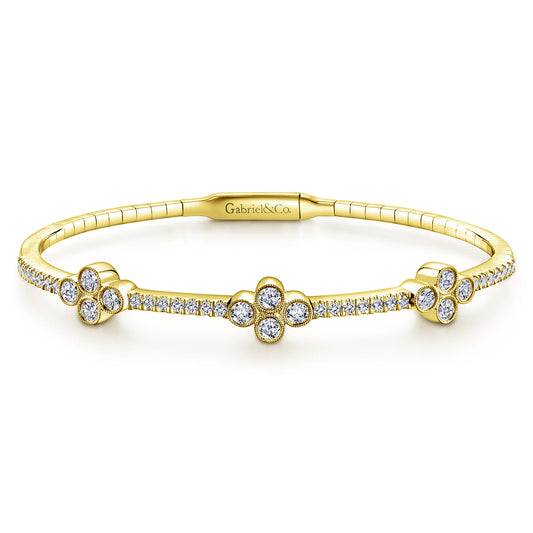 14K Yellow Gold Bangle with Quatrefoil Diamond Stations — Gabriel & Co. BG3969-62Y45JJ