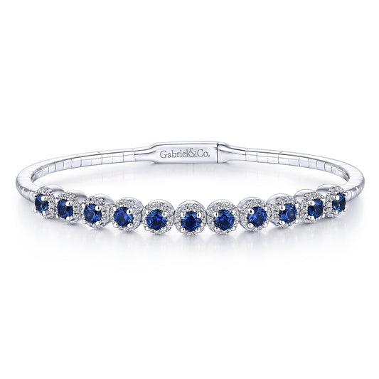 14K White Gold Round Sapphire and Diamond Halo Bangle — Gabriel & Co. BG3980-62W45SA