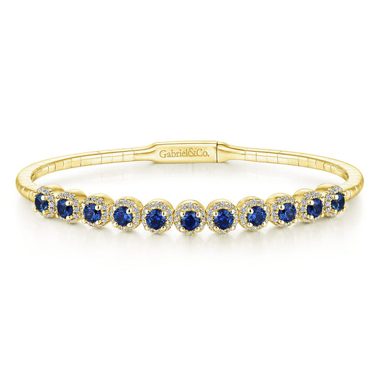 14K Yellow Gold Round Sapphire and Diamond Halo Bangle — Gabriel & Co. BG3980-62Y45SA