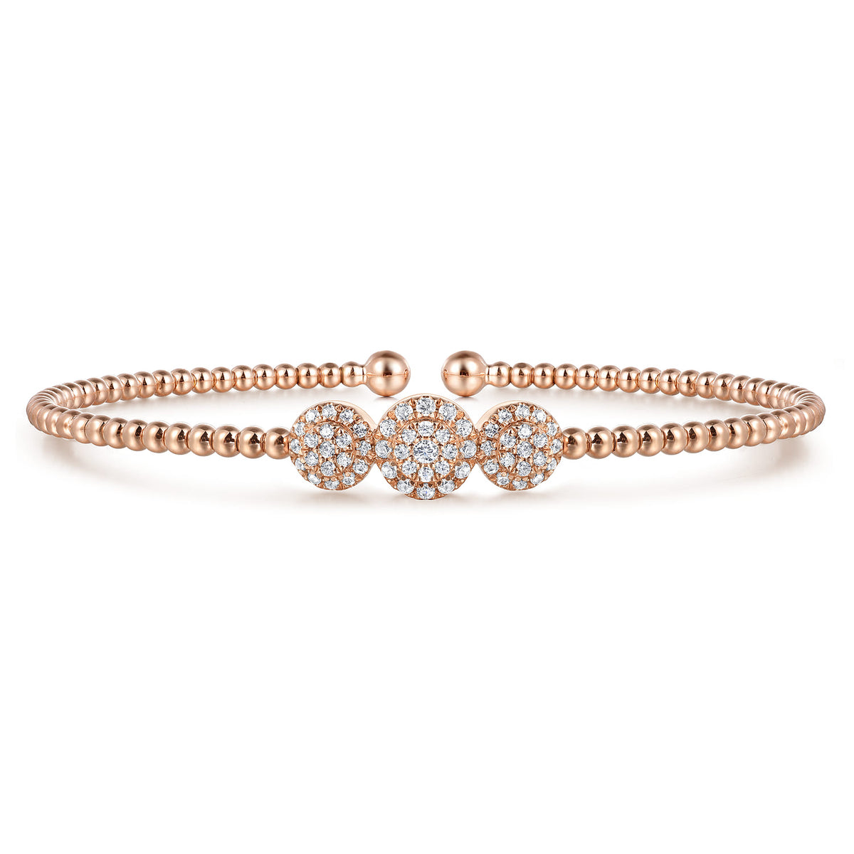14K Rose Gold Bujukan Bead Cuff Bracelet with Three Pave Diamond Stations — Gabriel & Co. BG4114-62K45JJ