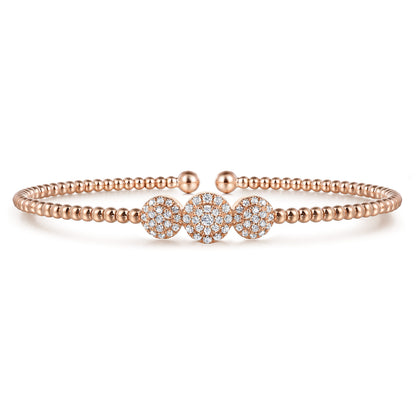 14K Rose Gold Bujukan Bead Cuff Bracelet with Three Pave Diamond Stations — Gabriel & Co. BG4114-62K45JJ