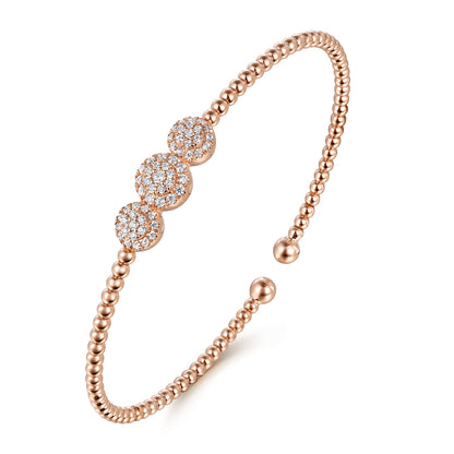14K Rose Gold Bujukan Bead Cuff Bracelet with Three Pave Diamond Stations — Gabriel & Co. BG4114-62K45JJ