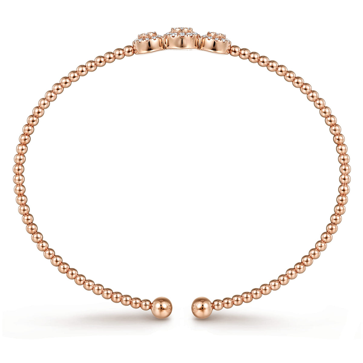 14K Rose Gold Bujukan Bead Cuff Bracelet with Three Pave Diamond Stations — Gabriel & Co. BG4114-62K45JJ
