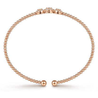 14K Rose Gold Bujukan Bead Cuff Bracelet with Three Pave Diamond Stations — Gabriel & Co. BG4114-62K45JJ